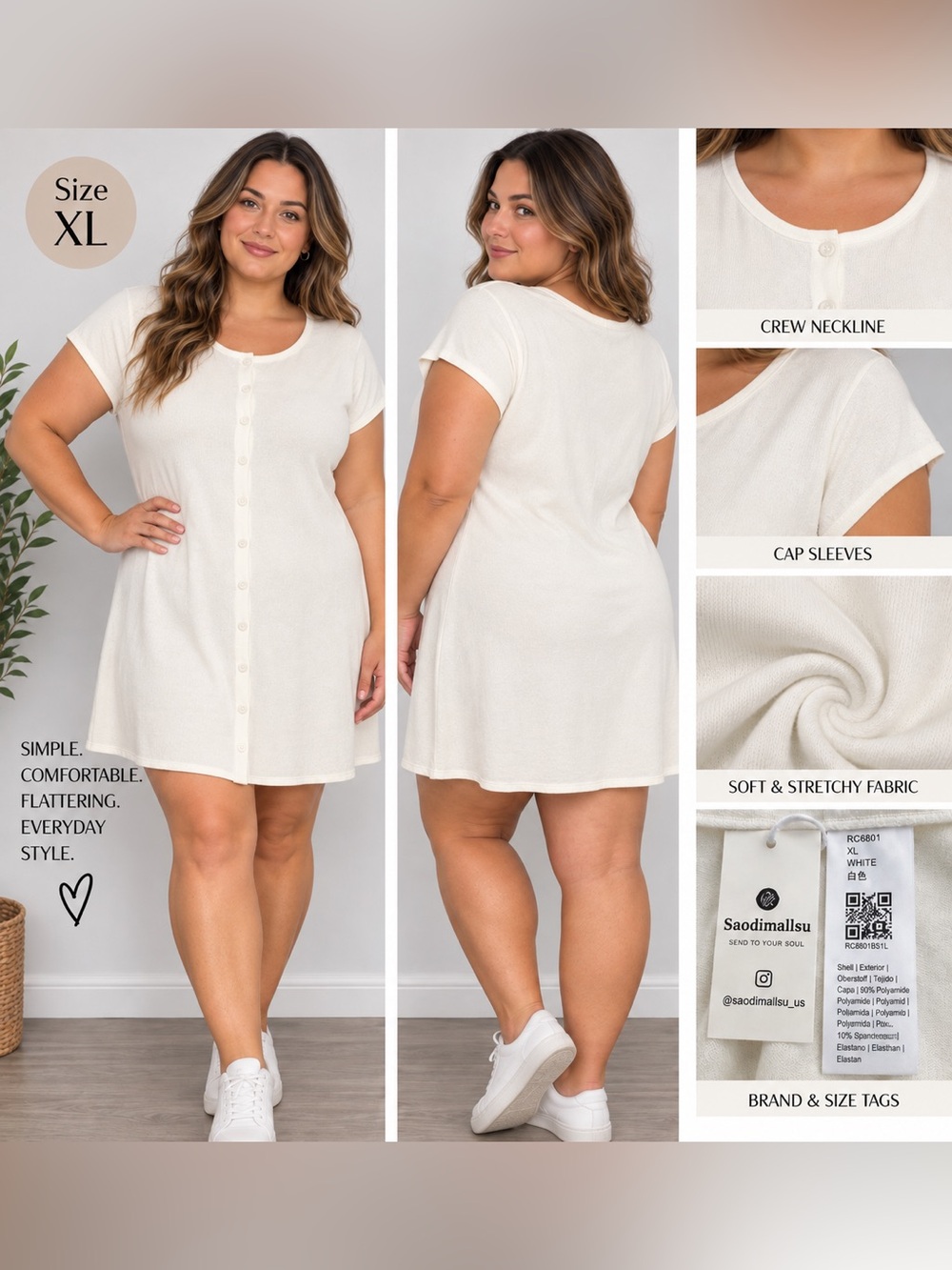 Cream Button-Front Short Swim Cover-Up